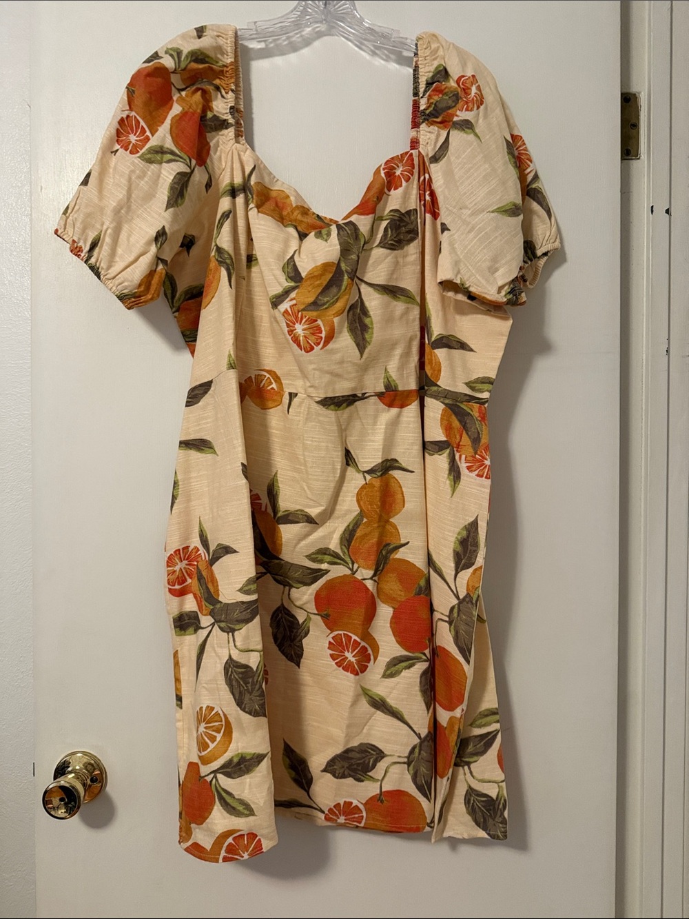 Neon Rose Orange Citrus Lemon Puff Sleeve Dress Cream Orange Plus 26 UK NW Tags!